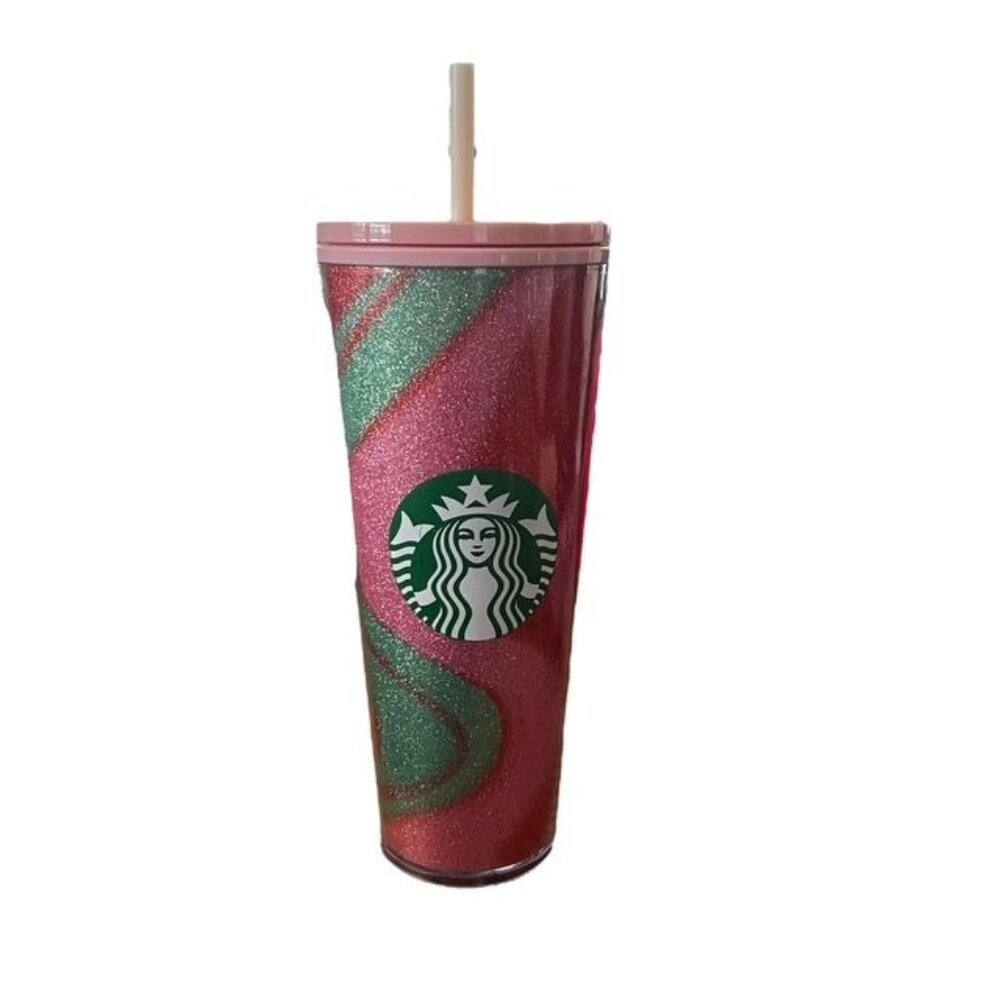Starbucks 24 Ounce Holiday 2020 Glitter Pink Swirl Cold Cup Tumbler